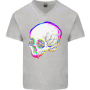 Glitch Skull Gothic Biker Heavy Metal Rock Mens V-Neck Cotton T-Shirt Sports Grey