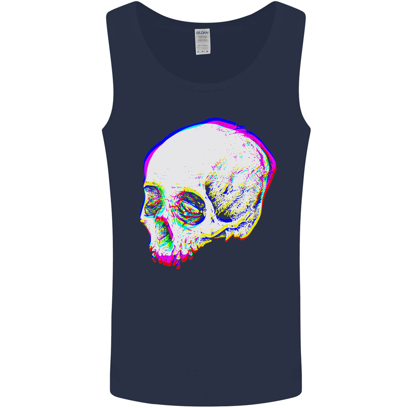 Glitch Skull Gothic Biker Heavy Metal Rock Mens Vest Tank Top Navy Blue