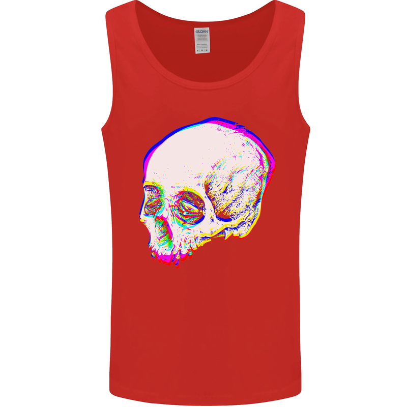 Glitch Skull Gothic Biker Heavy Metal Rock Mens Vest Tank Top Red