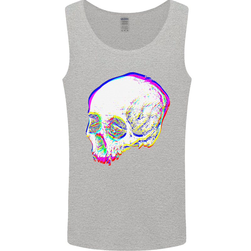 Glitch Skull Gothic Biker Heavy Metal Rock Mens Vest Tank Top Sports Grey