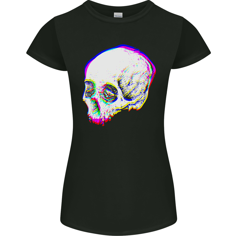 Glitch Skull Gothic Biker Heavy Metal Rock Womens Petite Cut T-Shirt Black