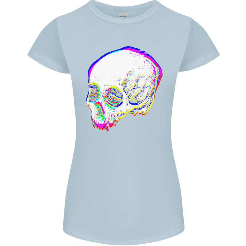 Glitch Skull Gothic Biker Heavy Metal Rock Womens Petite Cut T-Shirt Light Blue