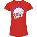 Glitch Skull Gothic Biker Heavy Metal Rock Womens Petite Cut T-Shirt Red