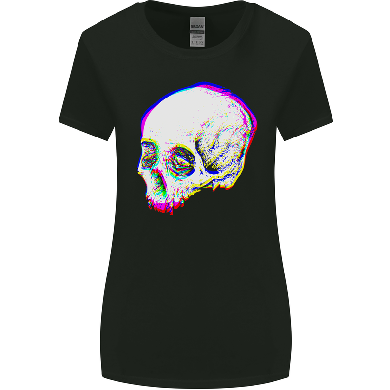 Glitch Skull Gothic Biker Heavy Metal Rock Womens Wider Cut T-Shirt Black