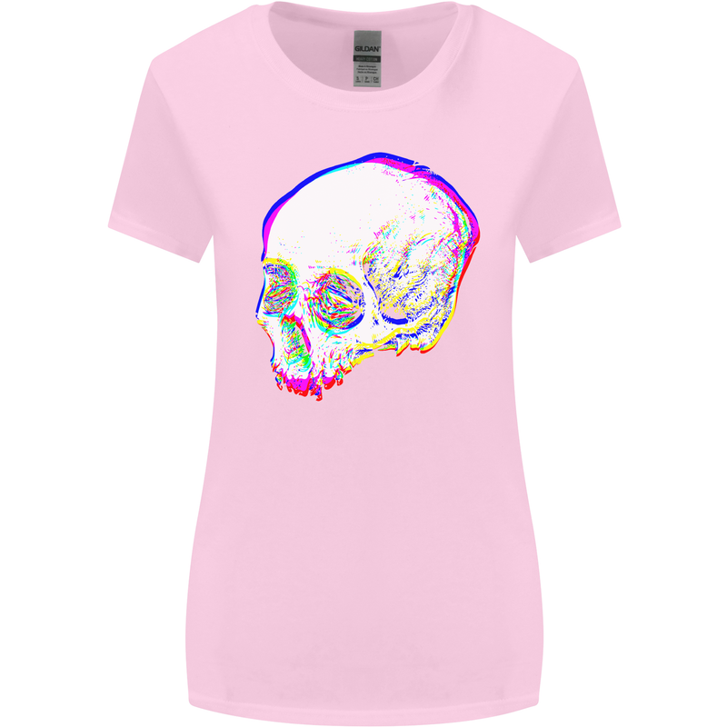 Glitch Skull Gothic Biker Heavy Metal Rock Womens Wider Cut T-Shirt Light Pink