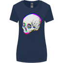 Glitch Skull Gothic Biker Heavy Metal Rock Womens Wider Cut T-Shirt Navy Blue
