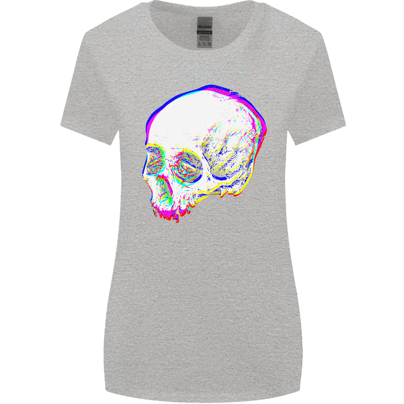Glitch Skull Gothic Biker Heavy Metal Rock Womens Wider Cut T-Shirt Sports Grey