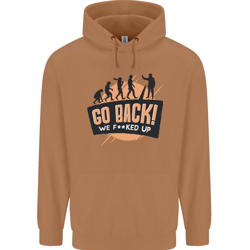 Go Back Funny Climate Change Environment Mens 80% Cotton Hoodie Caramel Latte