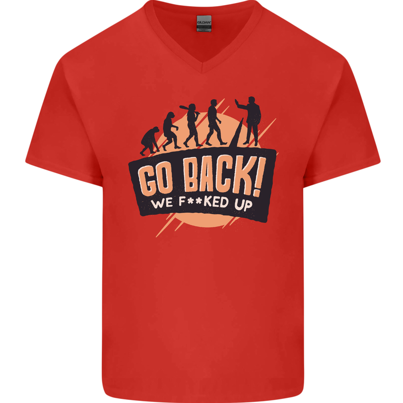 Go Back Funny Climate Change Environment Mens V-Neck Cotton T-Shirt Red