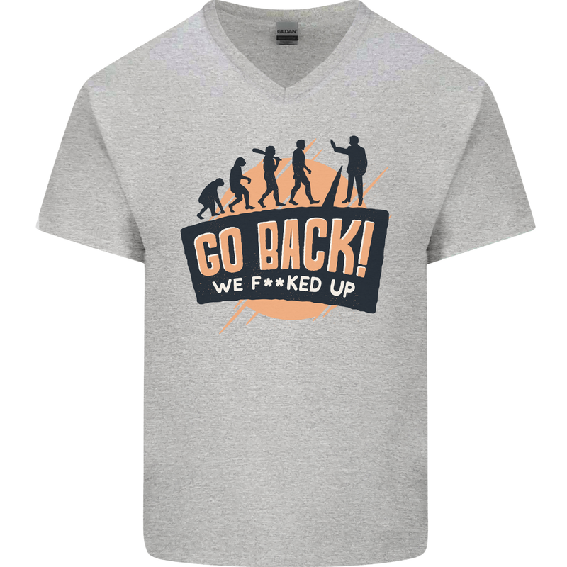 Go Back Funny Climate Change Environment Mens V-Neck Cotton T-Shirt Sports Grey