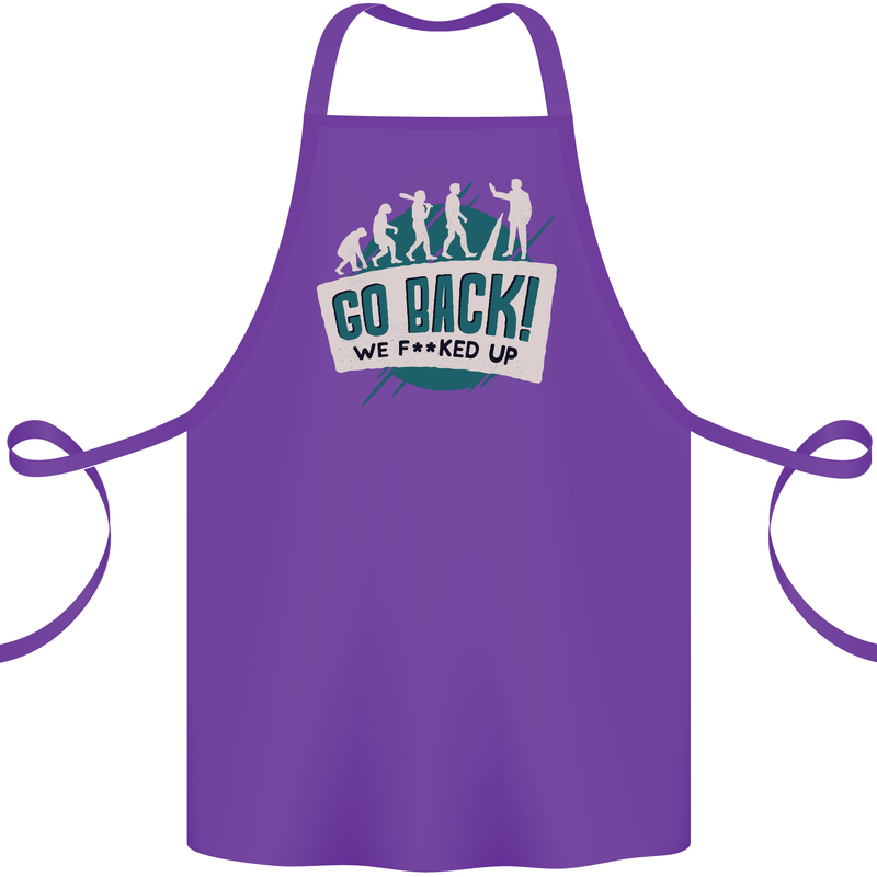 Go Back We Fooked Up Evolution Environment Cotton Apron 100% Organic Purple