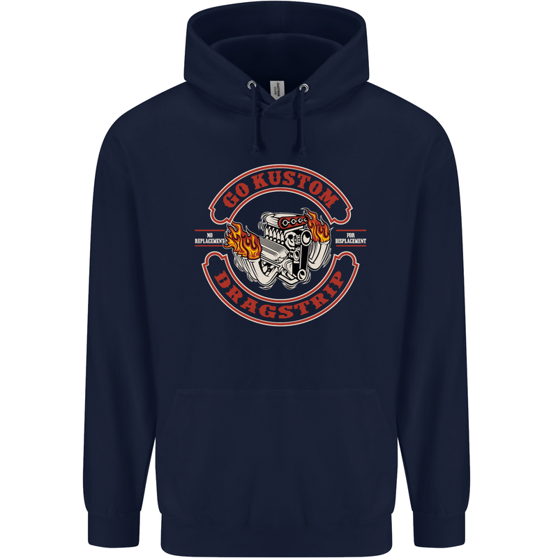 Go Custom Dragstrip Hot Rod Hotrod Dragster Childrens Kids Hoodie Navy Blue