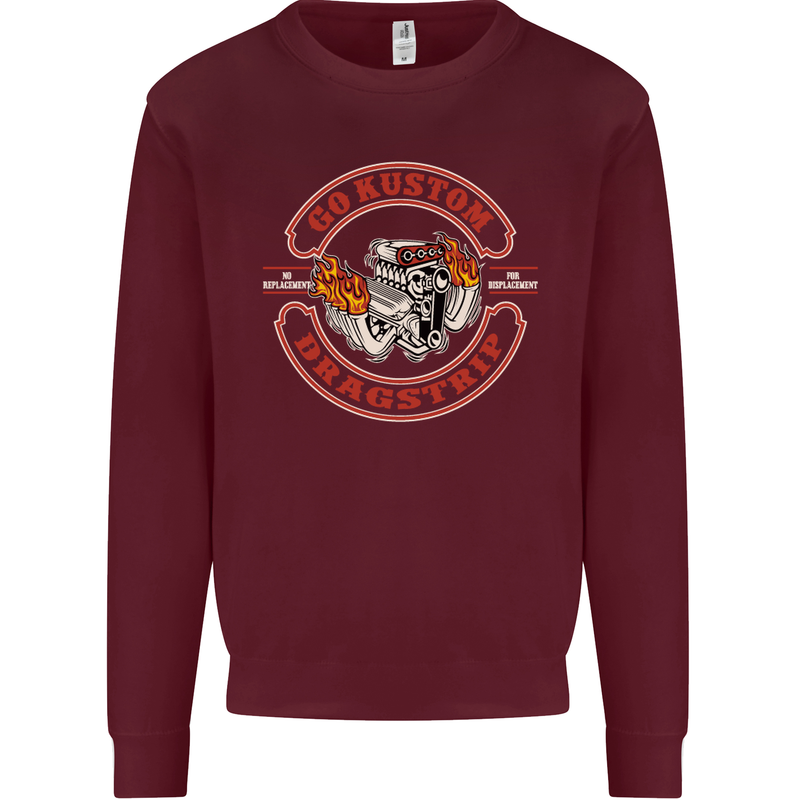 Go Custom Dragstrip Hot Rod Hotrod Dragster Kids Sweatshirt Jumper Maroon