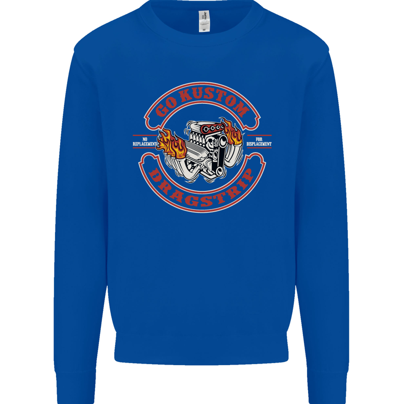 Go Custom Dragstrip Hot Rod Hotrod Dragster Kids Sweatshirt Jumper Royal Blue