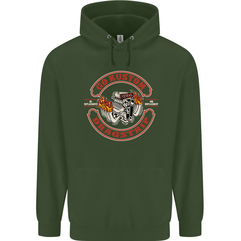 Go Custom Dragstrip Hot Rod Hotrod Dragster Mens 80% Cotton Hoodie Forest Green