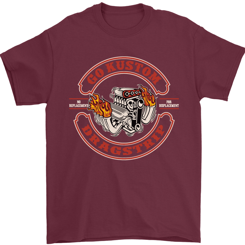 Go Custom Dragstrip Hot Rod Hotrod Dragster Mens T-Shirt Cotton Gildan Maroon