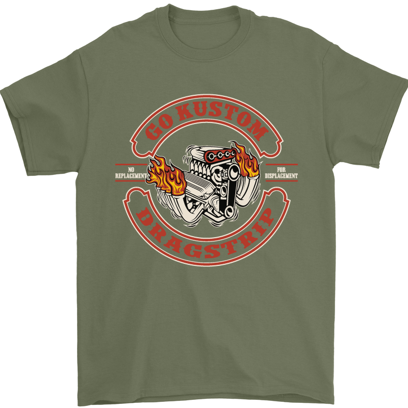 Go Custom Dragstrip Hot Rod Hotrod Dragster Mens T-Shirt Cotton Gildan Military Green