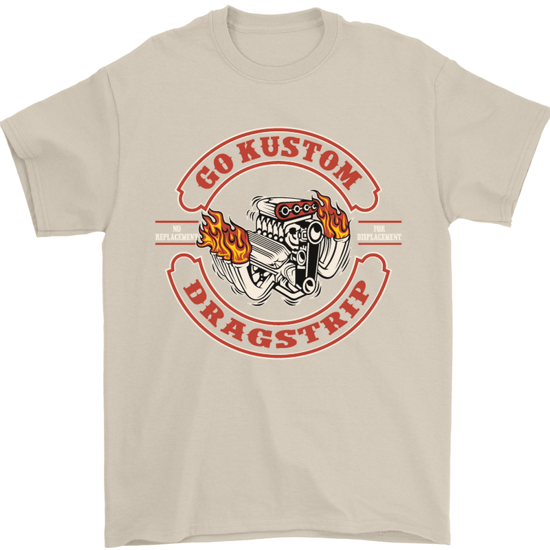 Go Custom Dragstrip Hot Rod Hotrod Dragster Mens T-Shirt Cotton Gildan Sand