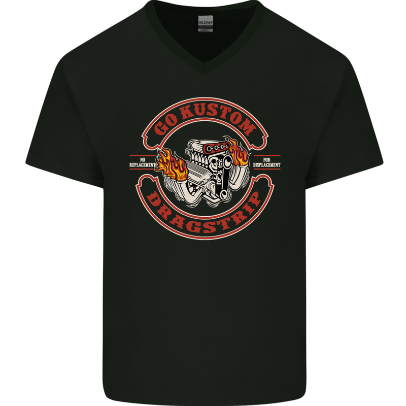 Go Custom Dragstrip Hot Rod Hotrod Dragster Mens V-Neck Cotton T-Shirt Black