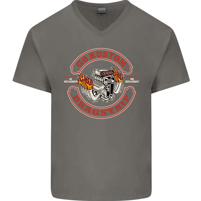 Go Custom Dragstrip Hot Rod Hotrod Dragster Mens V-Neck Cotton T-Shirt Charcoal