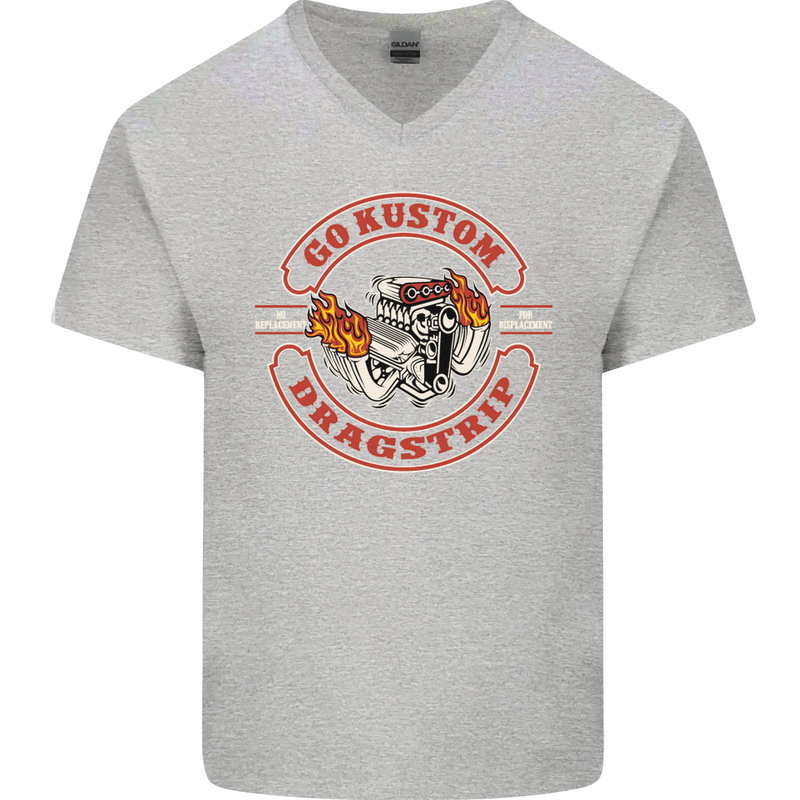 Go Custom Dragstrip Hot Rod Hotrod Dragster Mens V-Neck Cotton T-Shirt Sports Grey