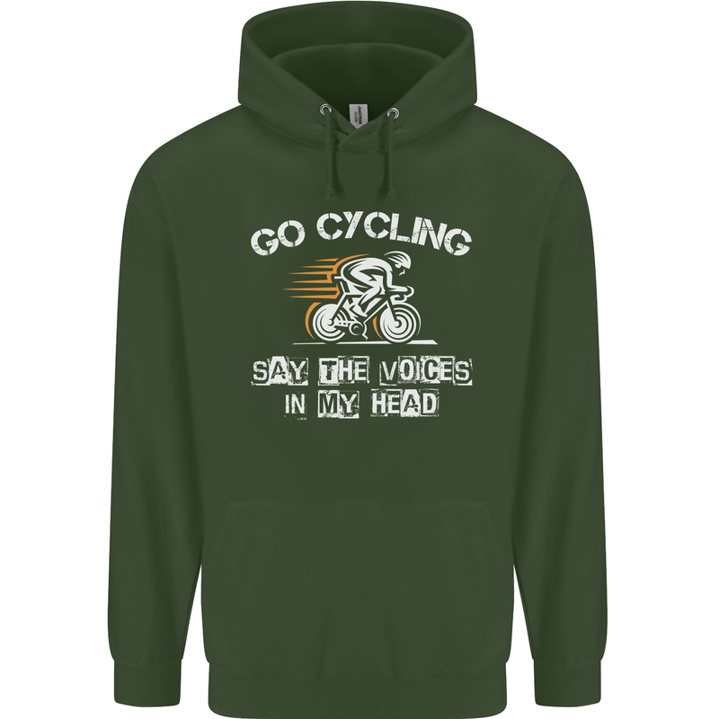 Go Cycling Say Voices in My Head Cyclist Childrens Kids Hoodie Forest Green