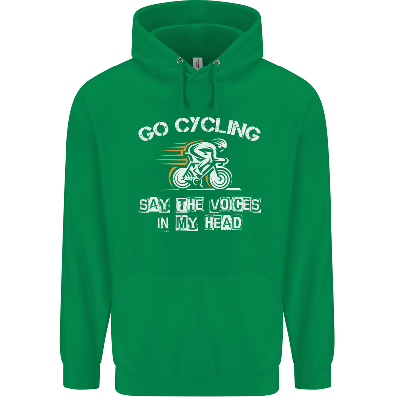 Go Cycling Say Voices in My Head Cyclist Childrens Kids Hoodie Irish Green