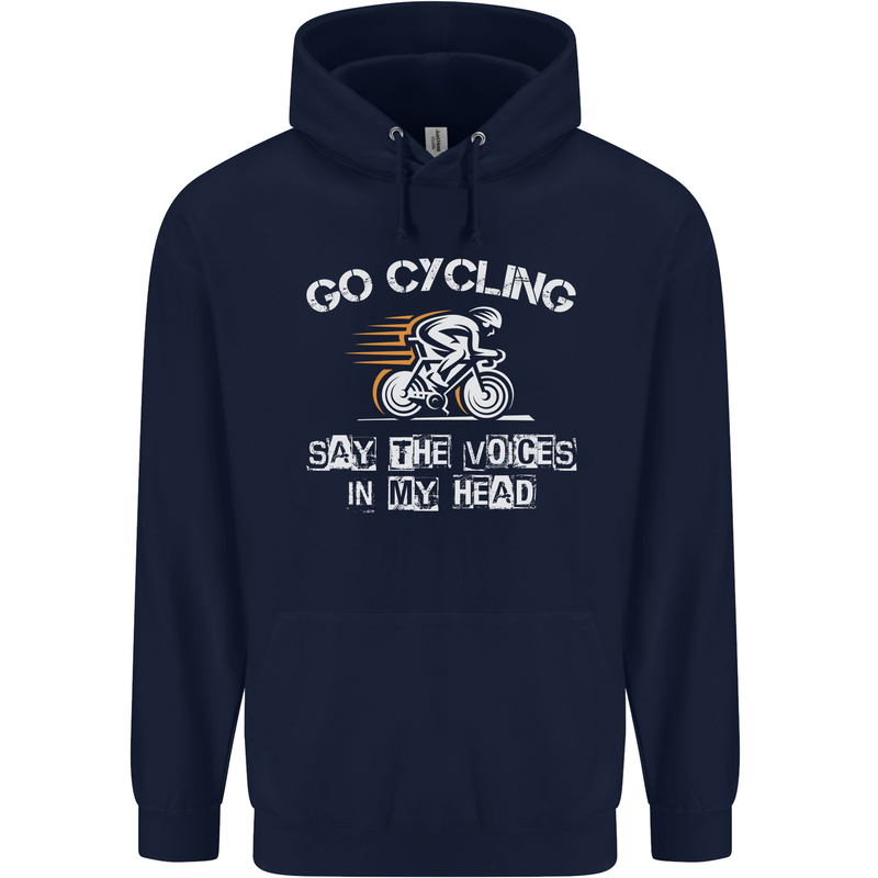 Go Cycling Say Voices in My Head Cyclist Childrens Kids Hoodie Navy Blue