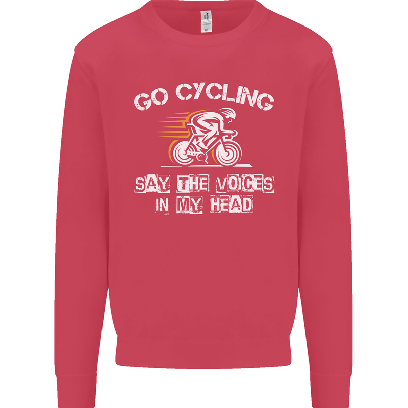 Go Cycling Say Voices in My Head Cyclist Kids Sweatshirt Jumper Heliconia