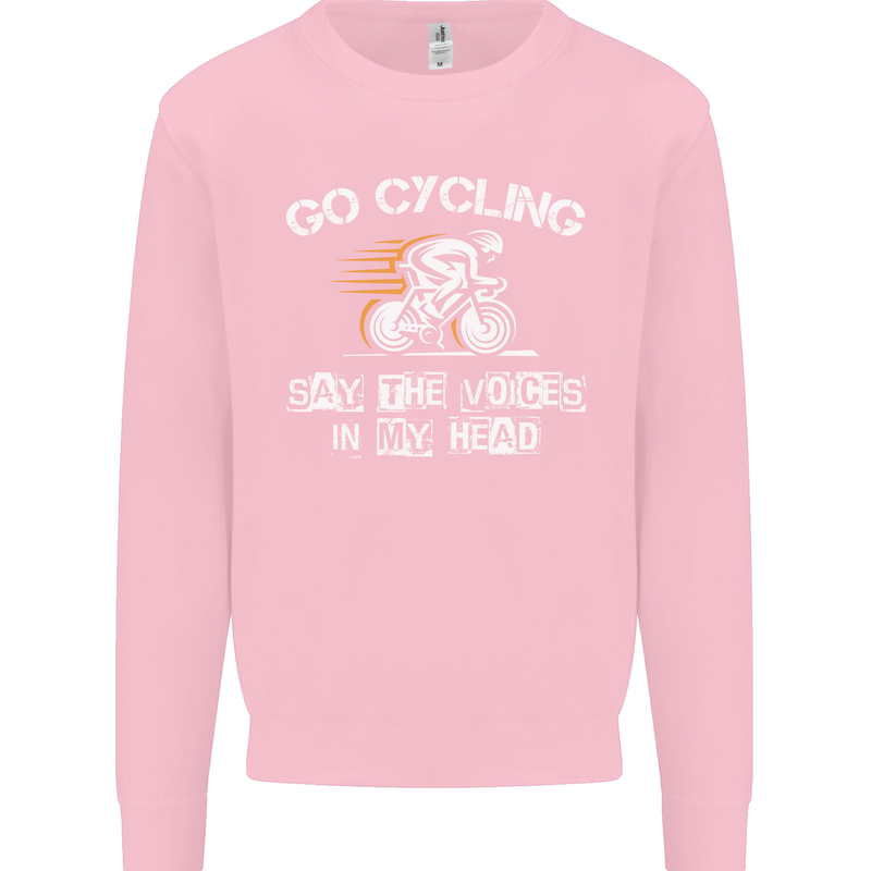 Go Cycling Say Voices in My Head Cyclist Kids Sweatshirt Jumper Light Pink