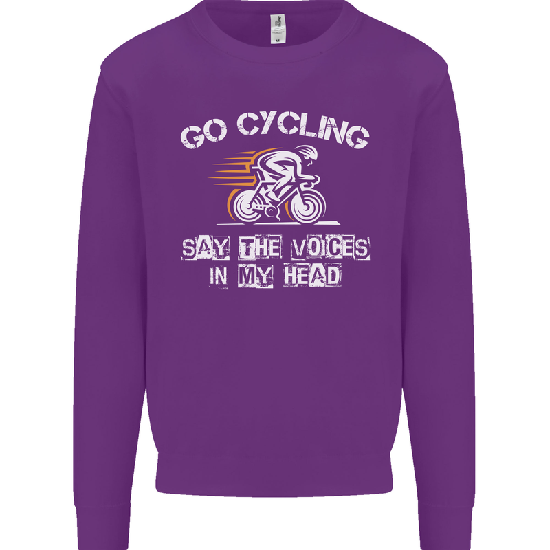 Go Cycling Say Voices in My Head Cyclist Kids Sweatshirt Jumper Purple