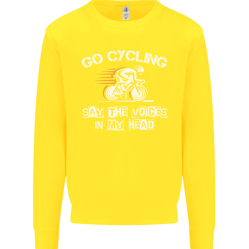 Go Cycling Say Voices in My Head Cyclist Kids Sweatshirt Jumper Yellow
