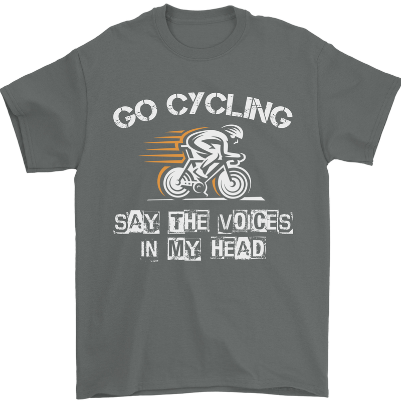 Go Cycling Say Voices in My Head Cyclist Mens T-Shirt Cotton Gildan Charcoal
