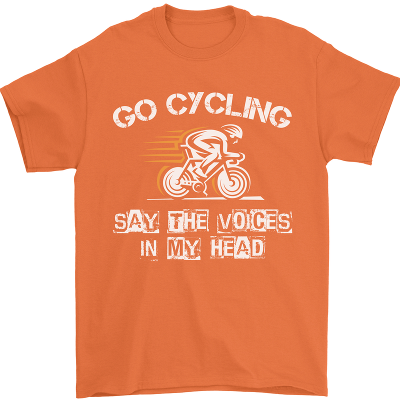 Go Cycling Say Voices in My Head Cyclist Mens T-Shirt Cotton Gildan Orange