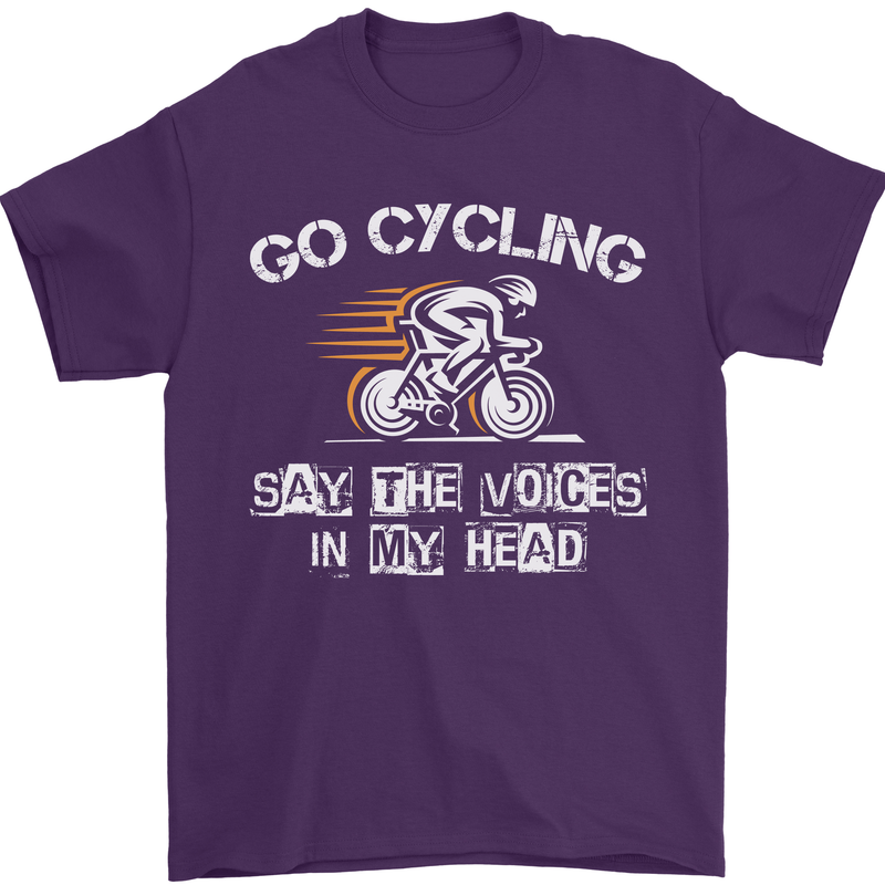Go Cycling Say Voices in My Head Cyclist Mens T-Shirt Cotton Gildan Purple