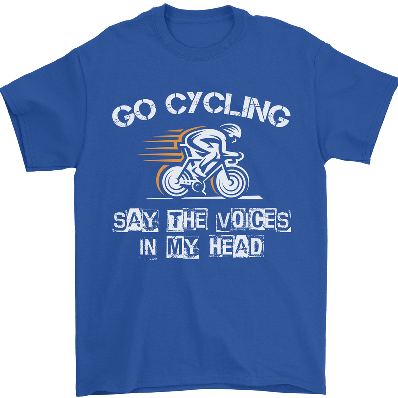 Go Cycling Say Voices in My Head Cyclist Mens T-Shirt Cotton Gildan Royal Blue