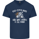 Go Cycling Say Voices in My Head Cyclist Mens V-Neck Cotton T-Shirt Navy Blue