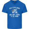 Go Cycling Say Voices in My Head Cyclist Mens V-Neck Cotton T-Shirt Royal Blue
