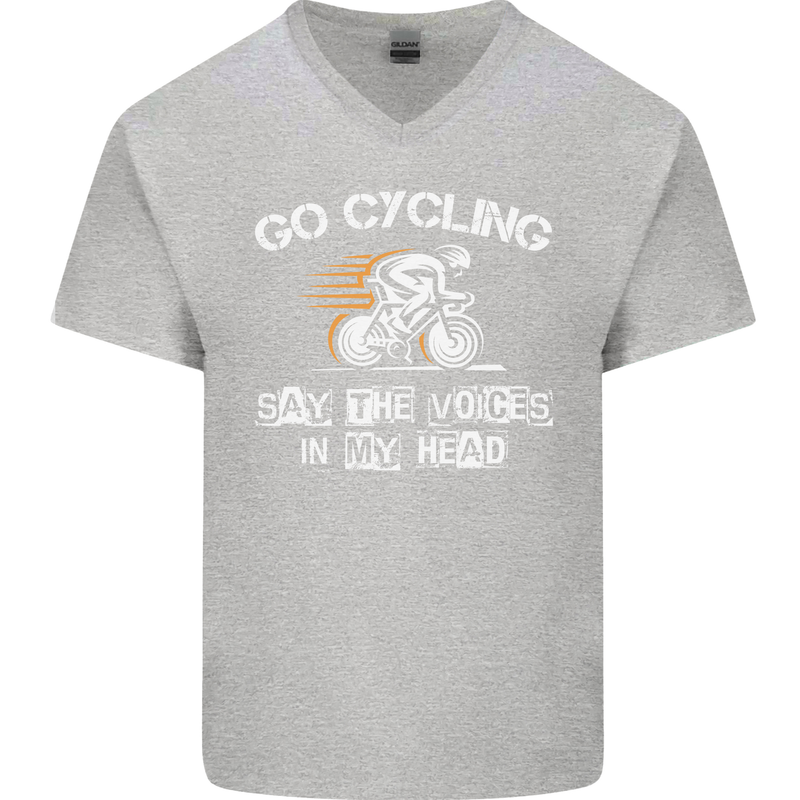 Go Cycling Say Voices in My Head Cyclist Mens V-Neck Cotton T-Shirt Sports Grey