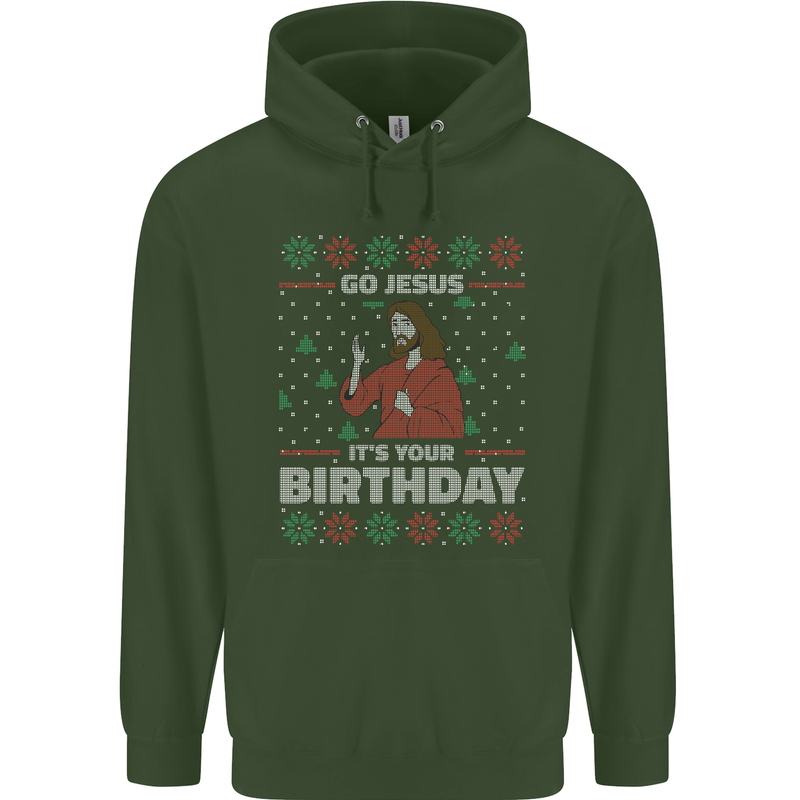 Go Jesus It's Your Birthday Funny Christmas Childrens Kids Hoodie Forest Green
