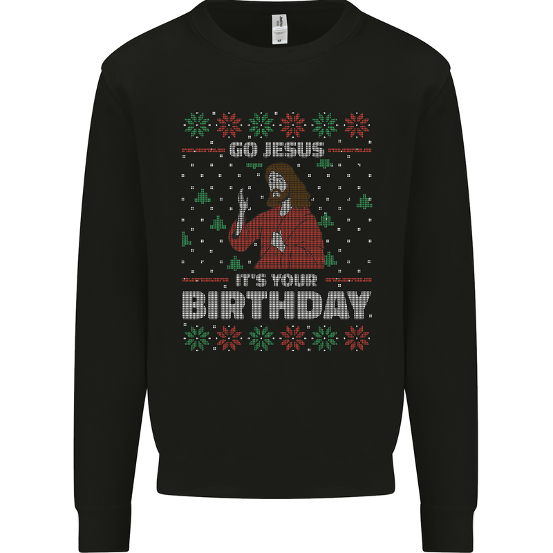 Go Jesus It's Your Birthday Funny Christmas Kids Sweatshirt Jumper Black