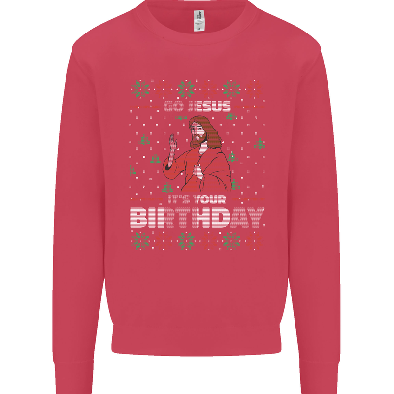 Go Jesus It's Your Birthday Funny Christmas Kids Sweatshirt Jumper Heliconia