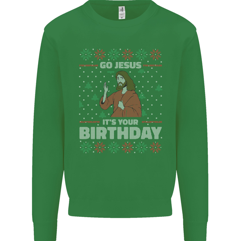 Go Jesus It's Your Birthday Funny Christmas Kids Sweatshirt Jumper Irish Green