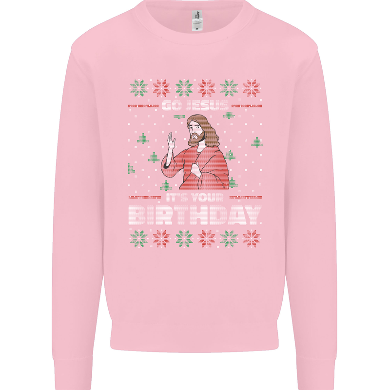 Go Jesus It's Your Birthday Funny Christmas Kids Sweatshirt Jumper Light Pink