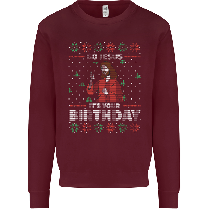 Go Jesus It's Your Birthday Funny Christmas Kids Sweatshirt Jumper Maroon