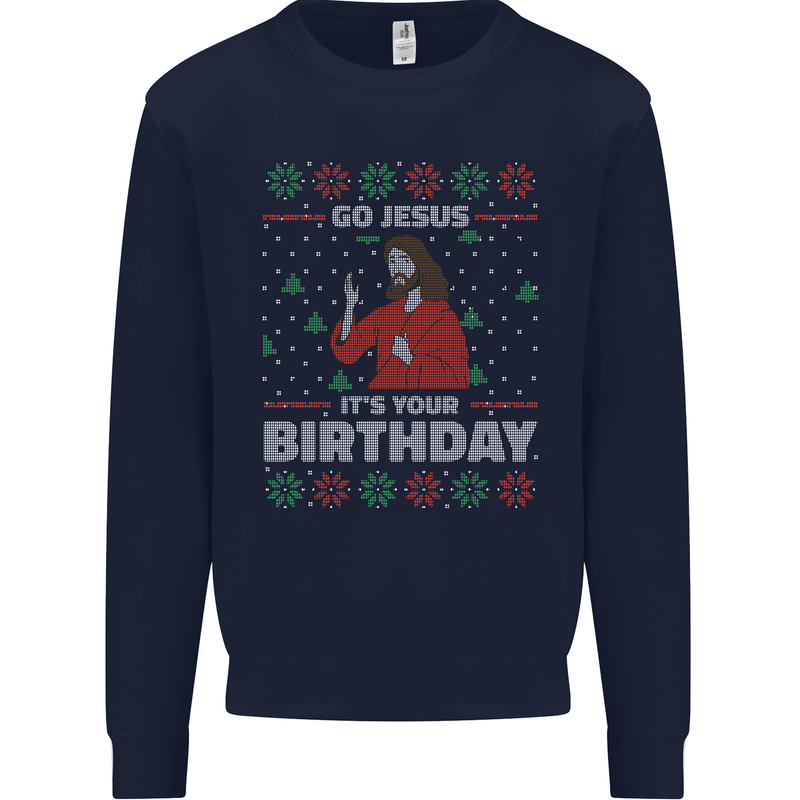 Go Jesus It's Your Birthday Funny Christmas Kids Sweatshirt Jumper Navy Blue