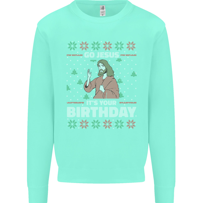 Go Jesus It's Your Birthday Funny Christmas Kids Sweatshirt Jumper Peppermint