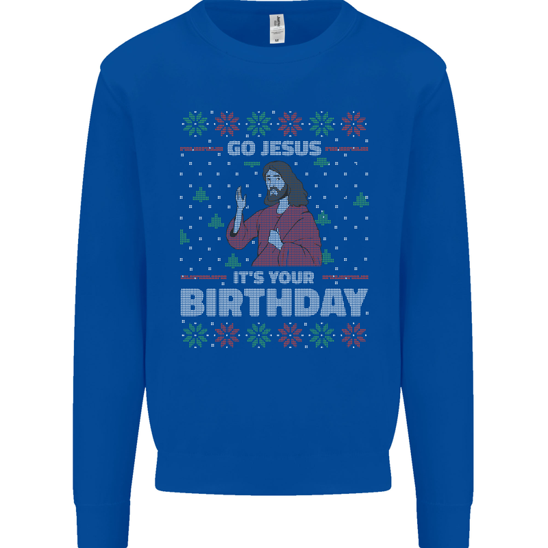 Go Jesus It's Your Birthday Funny Christmas Kids Sweatshirt Jumper Royal Blue
