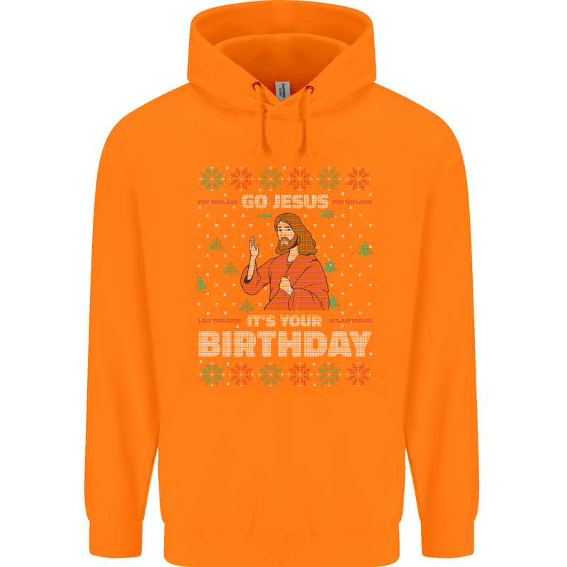 Go Jesus It's Your Birthday Funny Christmas Mens 80% Cotton Hoodie Orange