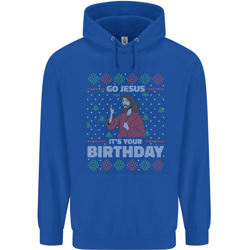 Go Jesus It's Your Birthday Funny Christmas Mens 80% Cotton Hoodie Royal Blue